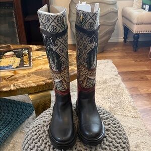 Tory Burch Embroidered Multicolor Knee-High Boots